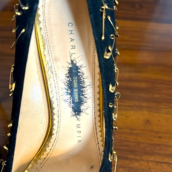 Charlotte Olympia x Tom Binns Suede Gold Safety Pin Platform Heels EU 38.5 - Picture 9 of 12
